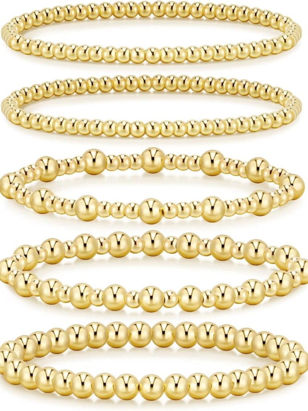Waterproof Gold Beaded Bracelets for Women, Adjustable Stackable Jewelry Set